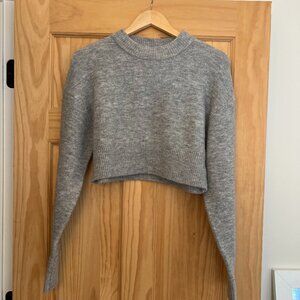 Zara Cropped Crew Long Sleeve Grey Sweater Wool Blend Size Small